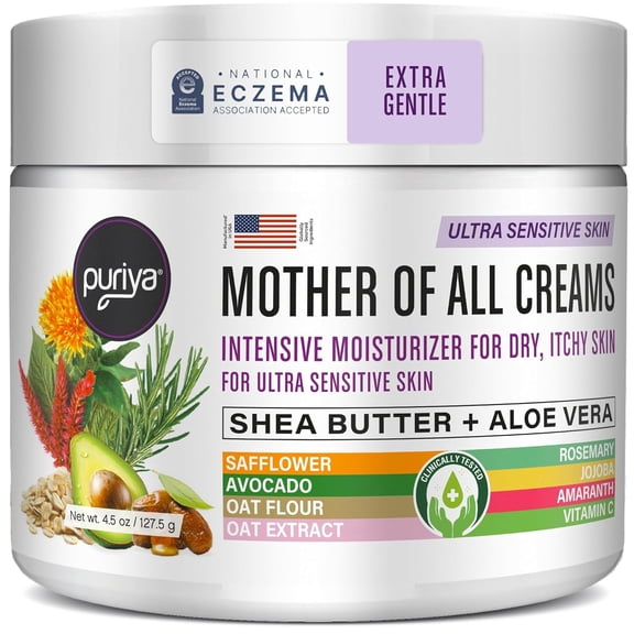 Puriya National Eczema Association Accepted Cream 4.5 oz, Dry Itchy Skin Relief, Colloidal Oatmeal Lotion, For Kids, Adults, Mother of All Creams, Plant-Based Hydration