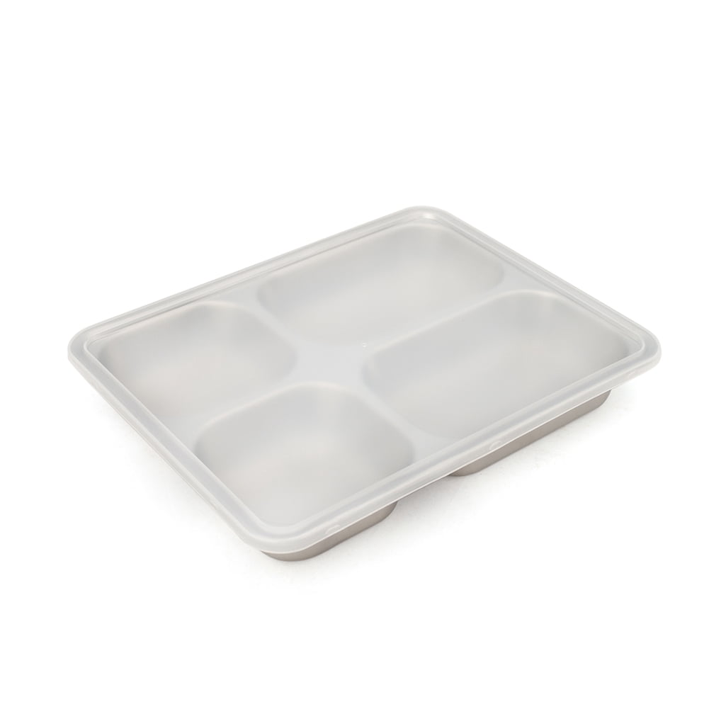 Aspire Stainless Steel Bento Box Lunch Container with Plastic Lid, 3 Sets-4 Sections