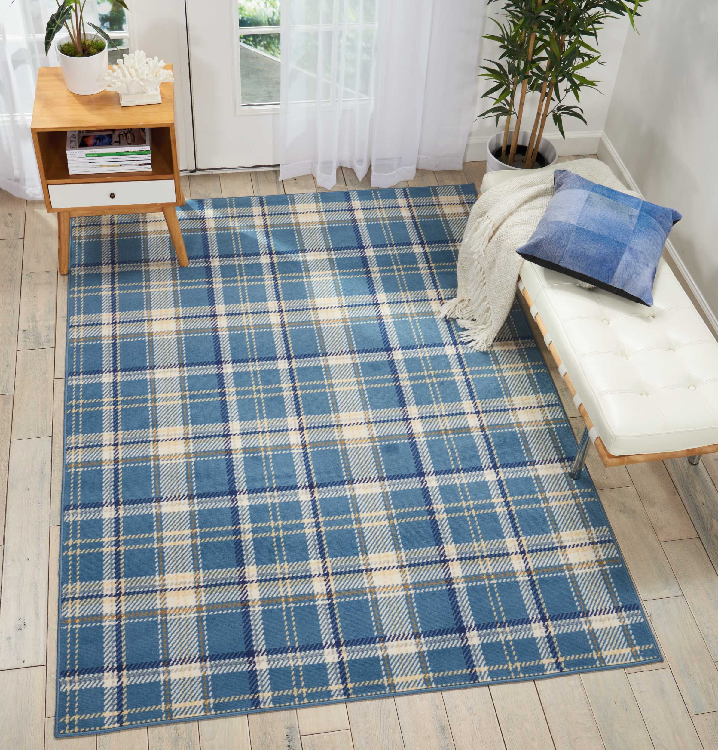 Nourison Grafix Plaid Blue Area Rug