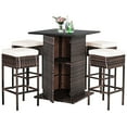 thumbnail image 5 of Patiojoy 5 PCS Patio Rattan Dinning Set Conversation Set All weather Wicker Bar Table Stool Set w/Hidden Storage Shelf & Cushions, 5 of 5