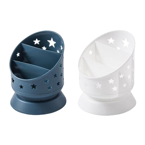 Portalápices, cubo para brochas de maquillaje, organizador multifuncional de cosméticos Color blanco azul