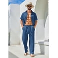 thumbnail image 3 of COOFANDY Mens Linen Sets 2 Piece Outfits Short Sleeve Casual Botton Down Shirt Summer Beach Pants, 3 of 6