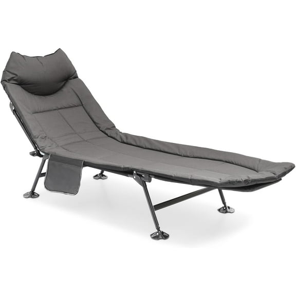 VibrantEcho Folding Camping Cot for Adults, Portable Sleeping Cot with Adjustable Backrest, Side Pocket, Pillow, and Anti-Sink Foot Covers, Supports 250lbs, Ideal for Car & Tent Camping, Hiking