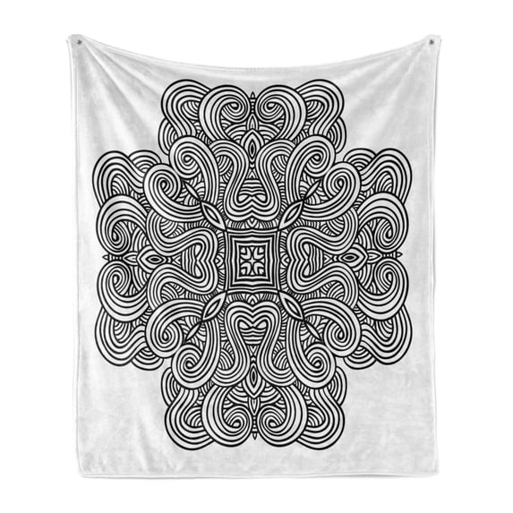 Celtic Soft Flannel Fleece Blanket, Mediaeval Celtic Rotary Heraldic Design with Squared Shape in the Centre Retro Art, Cozy Plush for Indoor and Outdoor Use, 50" x 70", Black White, by Ambesonne