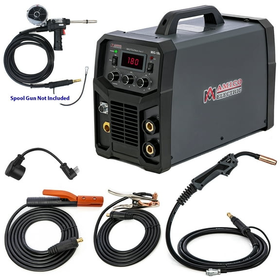 Amico MIG-180, 180-Amp MIG/MAG/Lift-TIG/Stick Arc Combo DC Inverter Welder, Compatible Spool Gun SPG15250
