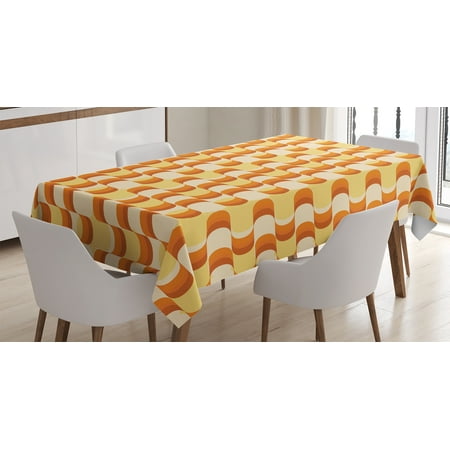 Retro Shapes - Retro Tablecloth, Wavy Pattern Half Moon Shapes Vintage Art Graphic Design in Different Tones , Rectangular Table Cover for Dining Room Kitchen, 52 X 70 Inches, Orange Yellow Dust, by Ambesonne