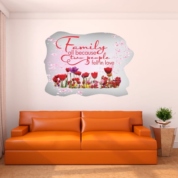 Watercolor Decal All Because Two People Fell In Love Home Wall Decal for Adult Flower Garden Cherry Blossoms Art Design Cute Themed Room Décor - Size: 10 In x 7 In