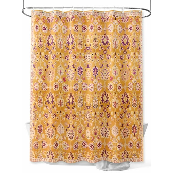 Fsddascl Orange Yellow Boho Shower Curtain Set - 36" x 78" Washable Bathtub Curtain with 12 Hooks, Vintage Shabby Abstract Geometric Art Waterproof Fabric Stall Shower Curtains for Bathroom/Bathtub