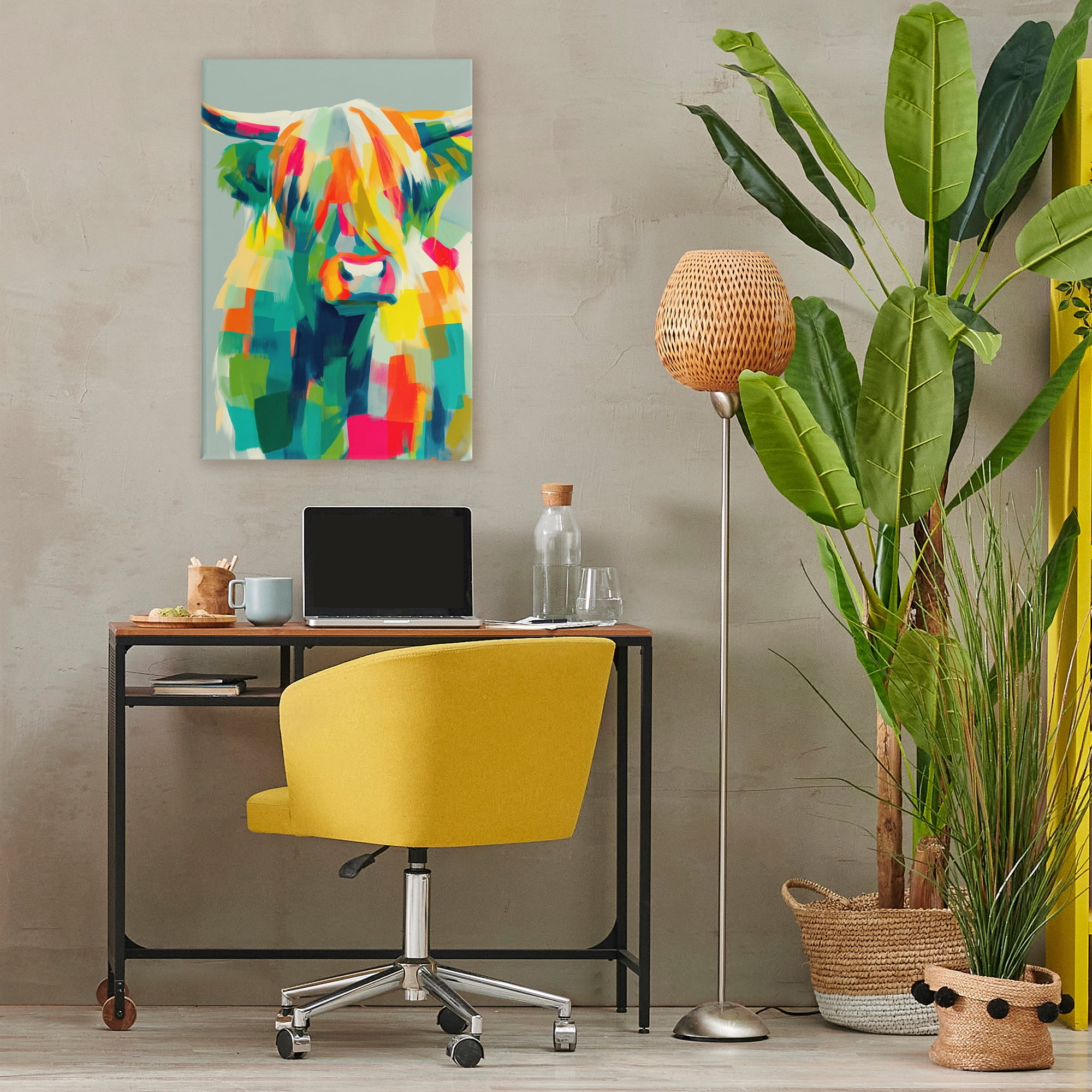 Stupell Industries Highland Cow Abstract Patchwork Canvas Wall Art, design by Chromatic Storm Studio