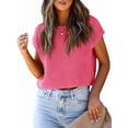 thumbnail image 4 of Women'S Summer Cropped Sweater Vest Trendy Cap Sleeve Crop Tops Crew Neck Loose Knit Tank Top Rose Red XL, 4 of 7