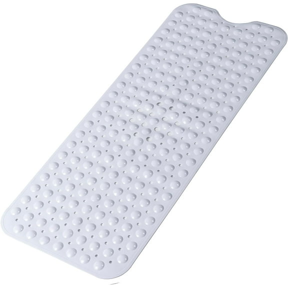 Large Non Slip Bathtub Mat, Extra Long Bath Mat for Tub, 40 x 16 Inch, Machine Washable Shower Mats with Suction Cups and Drain Holes, Bath Tub Mats for Bathroom Non Slip, White