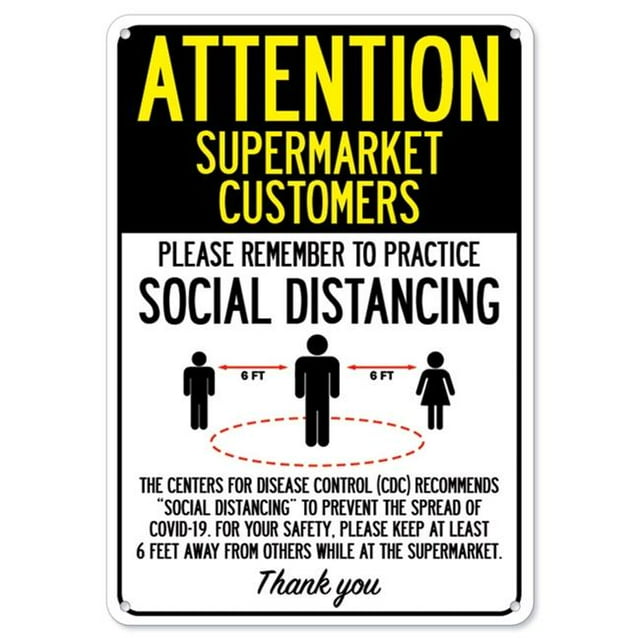 SignMission OS-NS-P-1014-25373 Covid-19 Notice Sign - Attention Supermarket Customers Practice Social Distancing