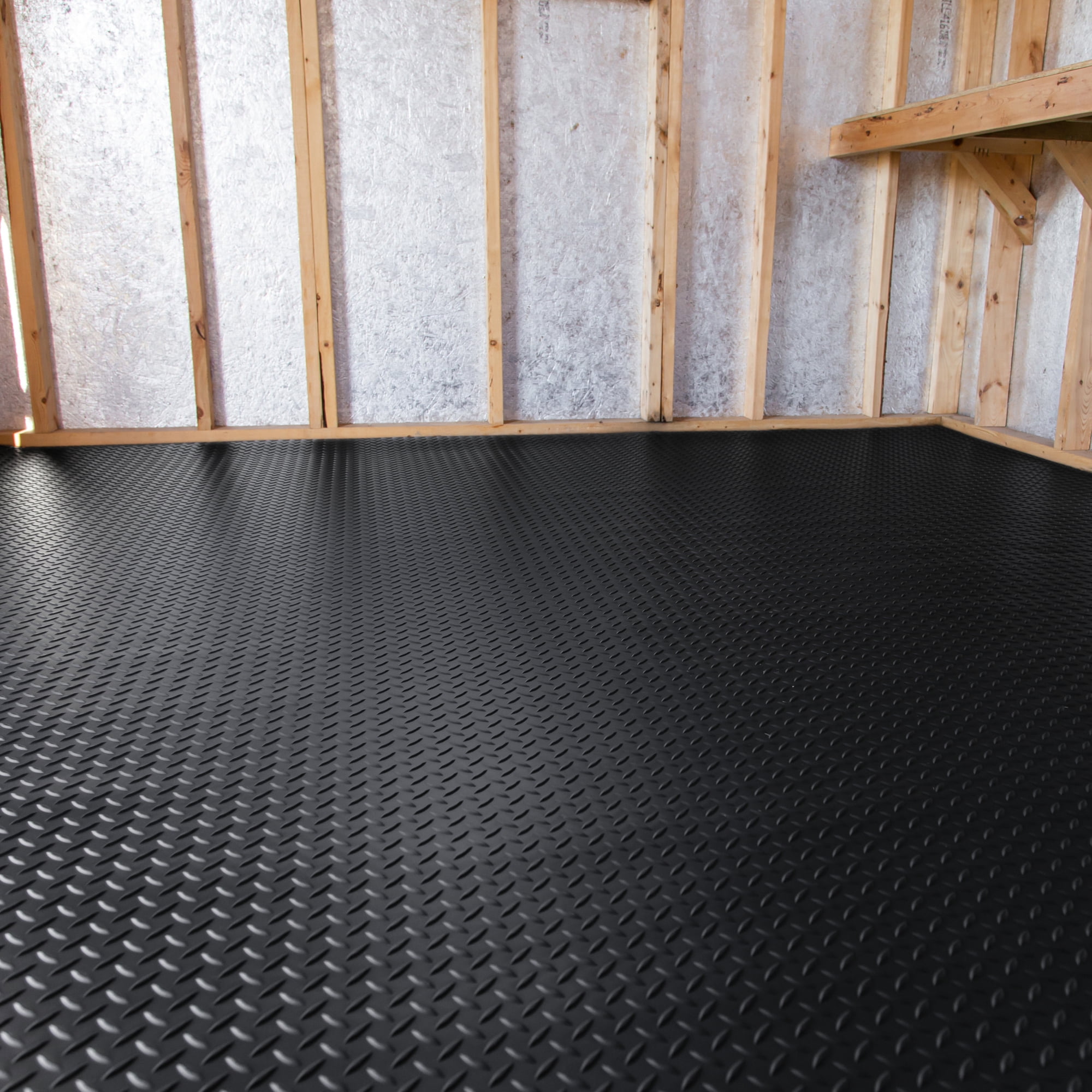 G-Floor Diamond Tread Vinyl Shed Flooring Cover - Midnight Black