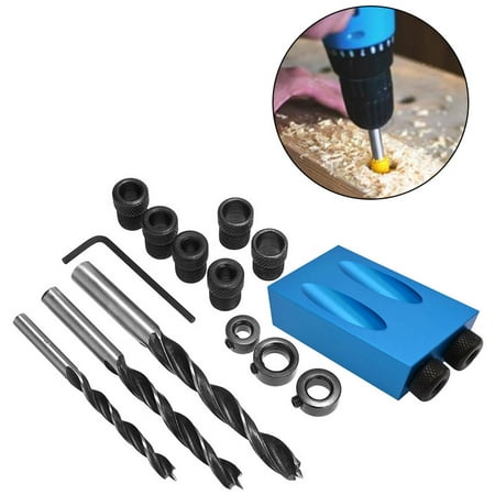 Wood Bit Screw Point Pocket Hole Jig Set,14 Pcs Mini 15° Angle 6/8/10mm Screw Set Drill Bit Jig Inclined Hole,Pocket Hole Screw Jig with Dowel Drill Set Carpenters Wood Joint Tool(Blue,Gray) ()