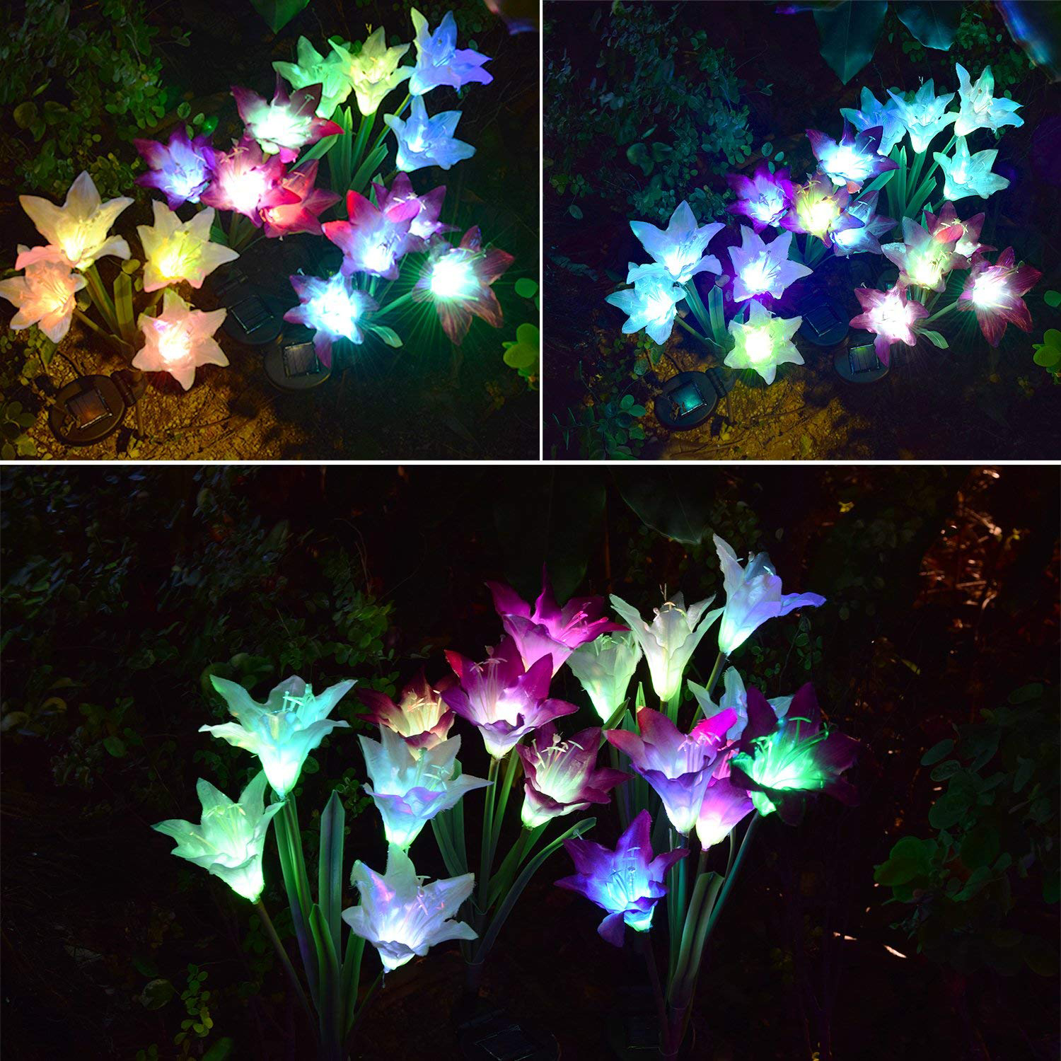 Outdoor Solar Lights Decorative LED Flowers Pack of Solar Lilies Patio  Décor Purple  White Solar Powered Garden Decoration Lights -Backyard  Lighting – Waterproof Lily Flower