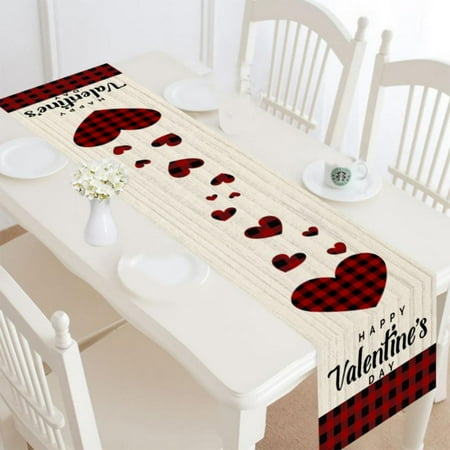 

Valentine s Day Waterproof Cotton Linen Dining Table Runner Love Heart Red Buffalo Plaid Non-Slip Heat Resistant Table Runners for Family Dinner Kitchen Table 12x72 Inch