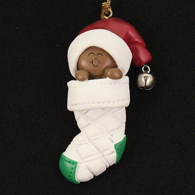 Africa Christmas Ornament African American BABY IN STOCKING Christmas Ornament, 3.5
