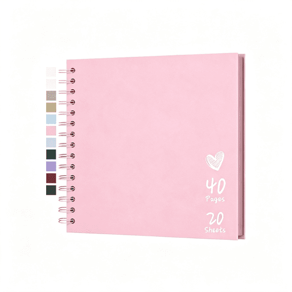 CCOCC Scrapbook Photo Album 8"X8" 20 Sheets 40 Pages Hardcover Kraft Paper Pink|Diy Scrapbook Album Perfect for Polaroid 4X6 / 5X7 Photos,Customizable Memory Book for Family,Wedding&Guest Book