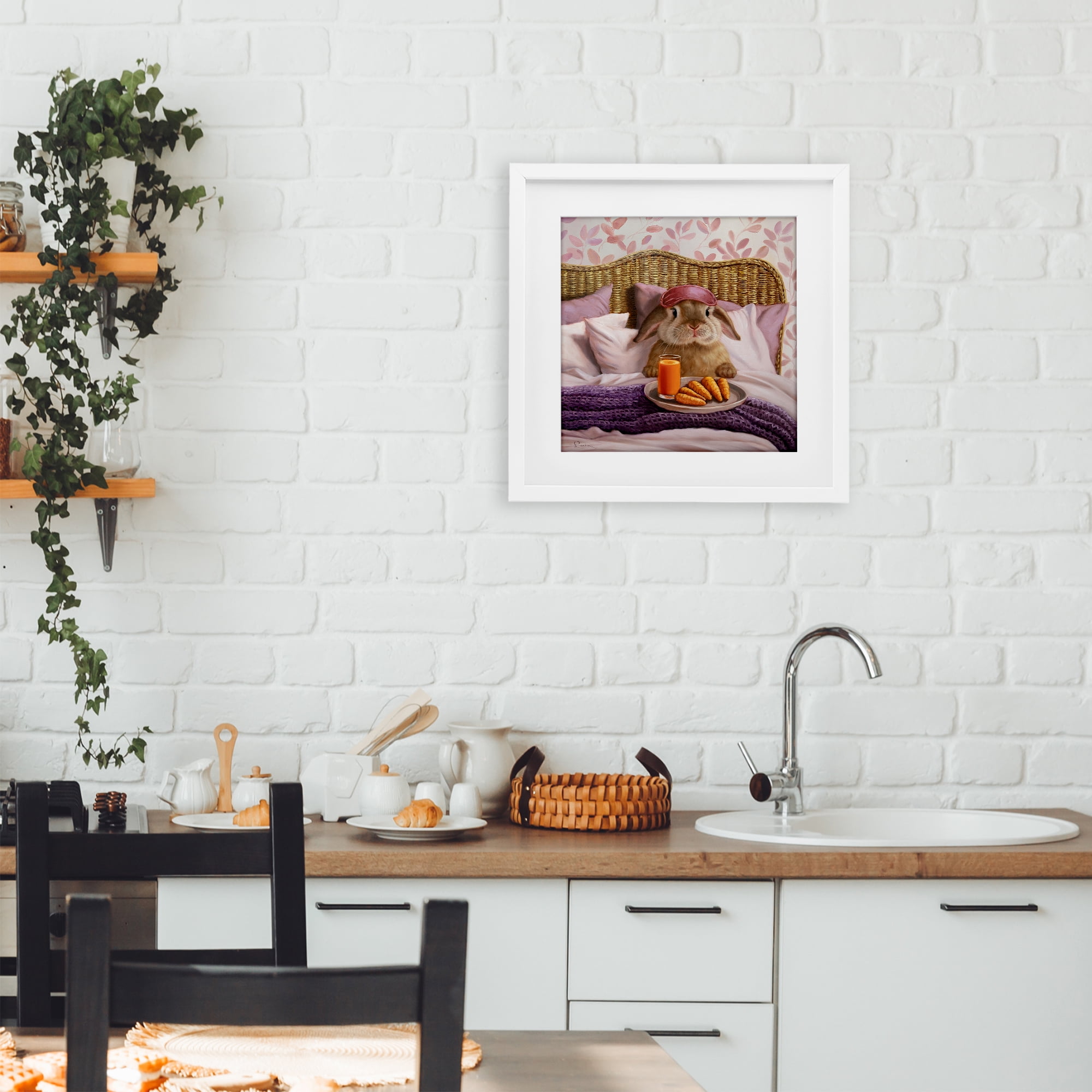 Stupell Industries Hoppy Meal Bunny in Bed White Framed Print Under Glass, design by Lucia Heffernan