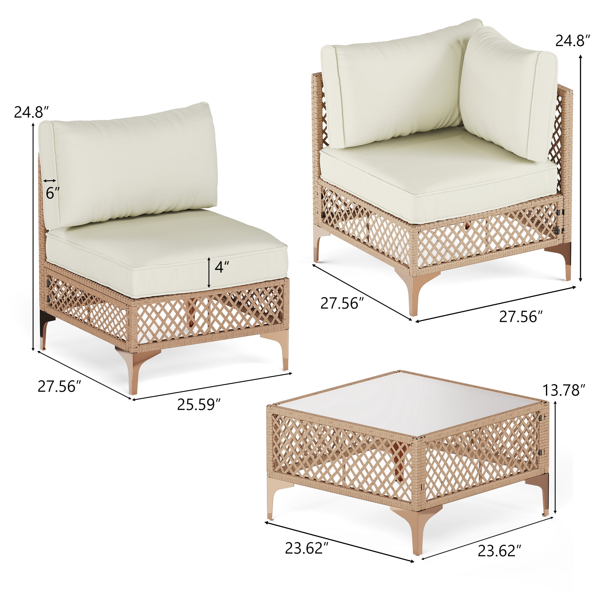 LAZZO 7-Piece Patio Furniture Set, Outdoor Wicker Conversation Set with Thick Cushions & Coffee Table for Backyard and Garden, Beige