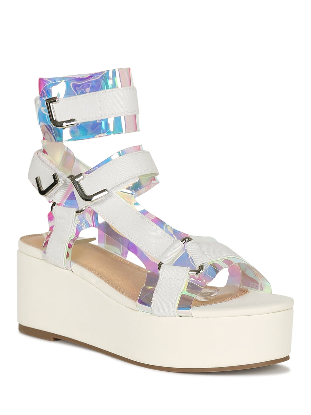 open toe strappy elastane harness platform sandal