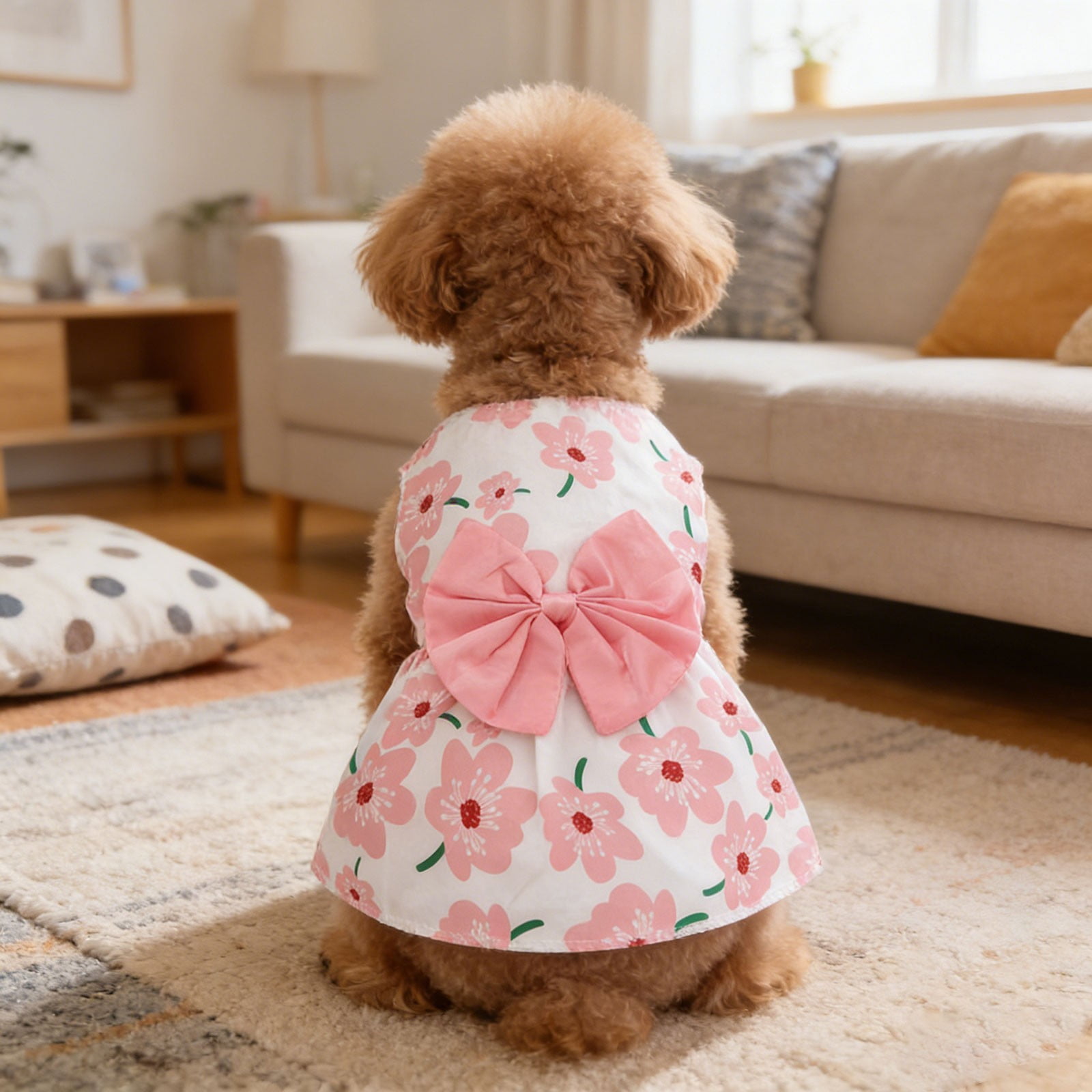 Adorable Floral Print Dog Dress Cute Bow Knot Pet Skirt for Spring Summer Autumn Walks Lightweight Breathable Puppy Apparel Sizes XS-XXL