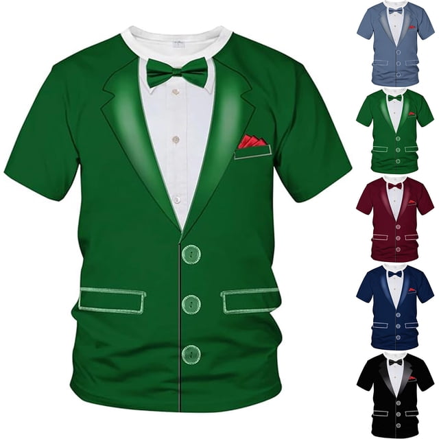 Xcmzpl T-Shirt de Smoking pour Hommes T-Shirt Graphique de Smoking Grandes Tailles T-Shirts à Imprimé Color Block Col Rond Manches Courtes Chemises Décontractées