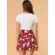 thumbnail image 4 of Pantalones cortos de bolsa de papel Allegra K con pajarita para mujer Rojo-Floral XS, 4 of 6