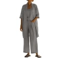 thumbnail image 2 of Gamivast Sets Women 3 Piece Outfits High Elastic Waist Wide Leg Cropped Linen Pants with Pockets Lightweight Sleeveless Tank Top Long Sleeve Cardigan Vacation Resort Lounge Beach Wear, 2 of 7