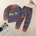 thumbnail image 2 of TOWED22 Toddler Baby Boy Fall Outfits 2 Piece Printed Long Sleeve Round Neck Sweatshirt Fleece Pants Casual Clothes Set(Dark Blue,18-24 M), 2 of 4
