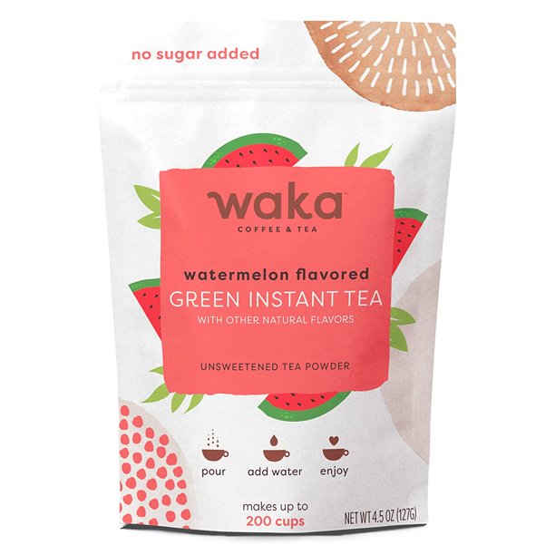 Waka Quality Instant Tea — No Sugar Added & Unsweetened Watermelon Flavored Green Tea Powder