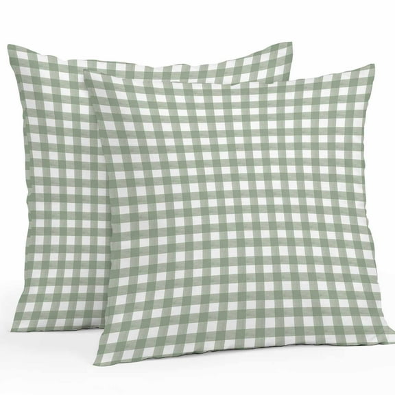 Outdoor Pillow Covers 18 x 18 Inches, Sage Green Buffalo Plaid Waterproof Throw Pillow Cover Set of 2, Farmhouse Green White Checkered Decorative Square Cushion Covers for Patio/Tent/Couch/Garden