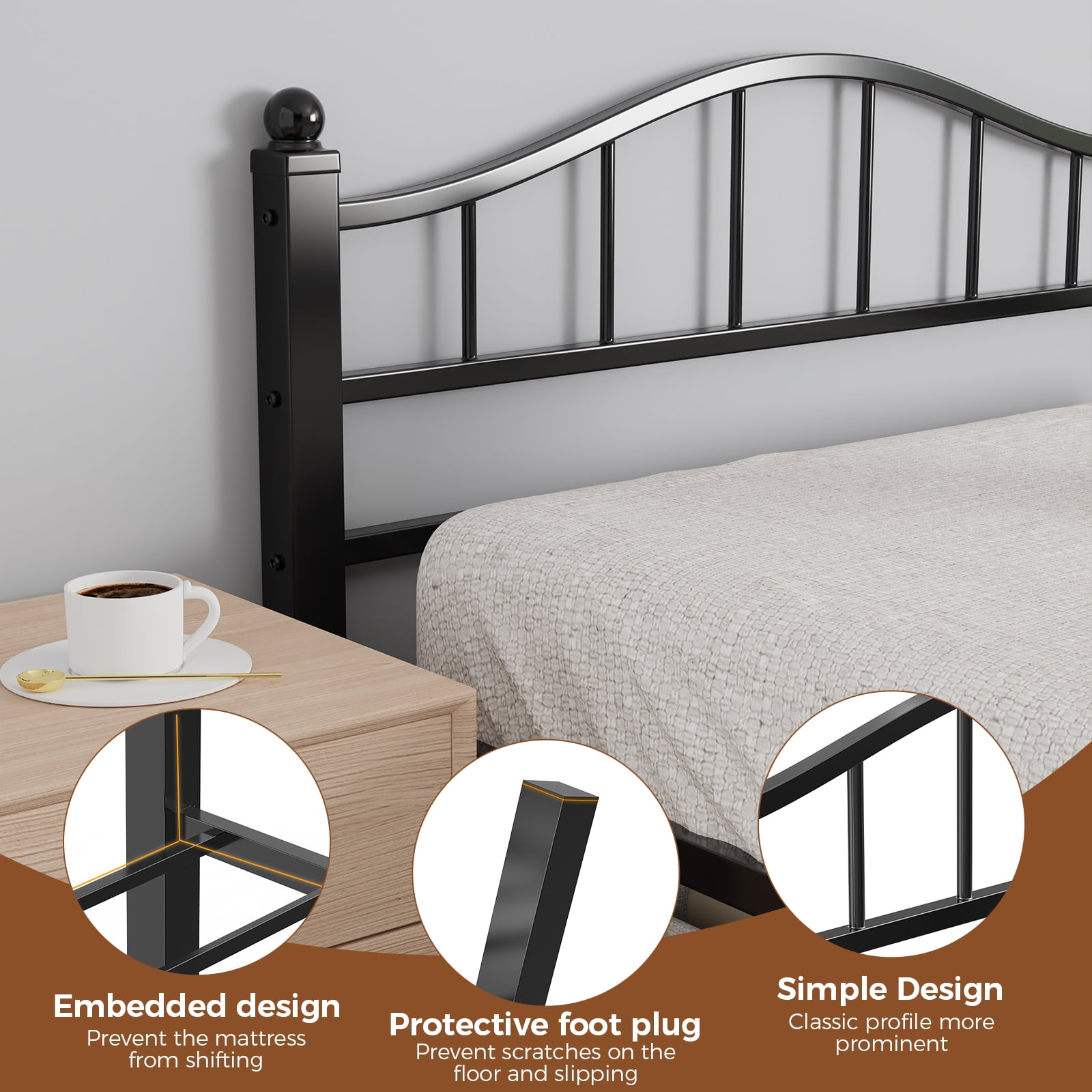 Metal Full Size Bed Frame, Noise-Free Design & Underbed Storage Heavy Duty Bed Frames with Headboard No Box Spring Needed/Tool-Free Assembly