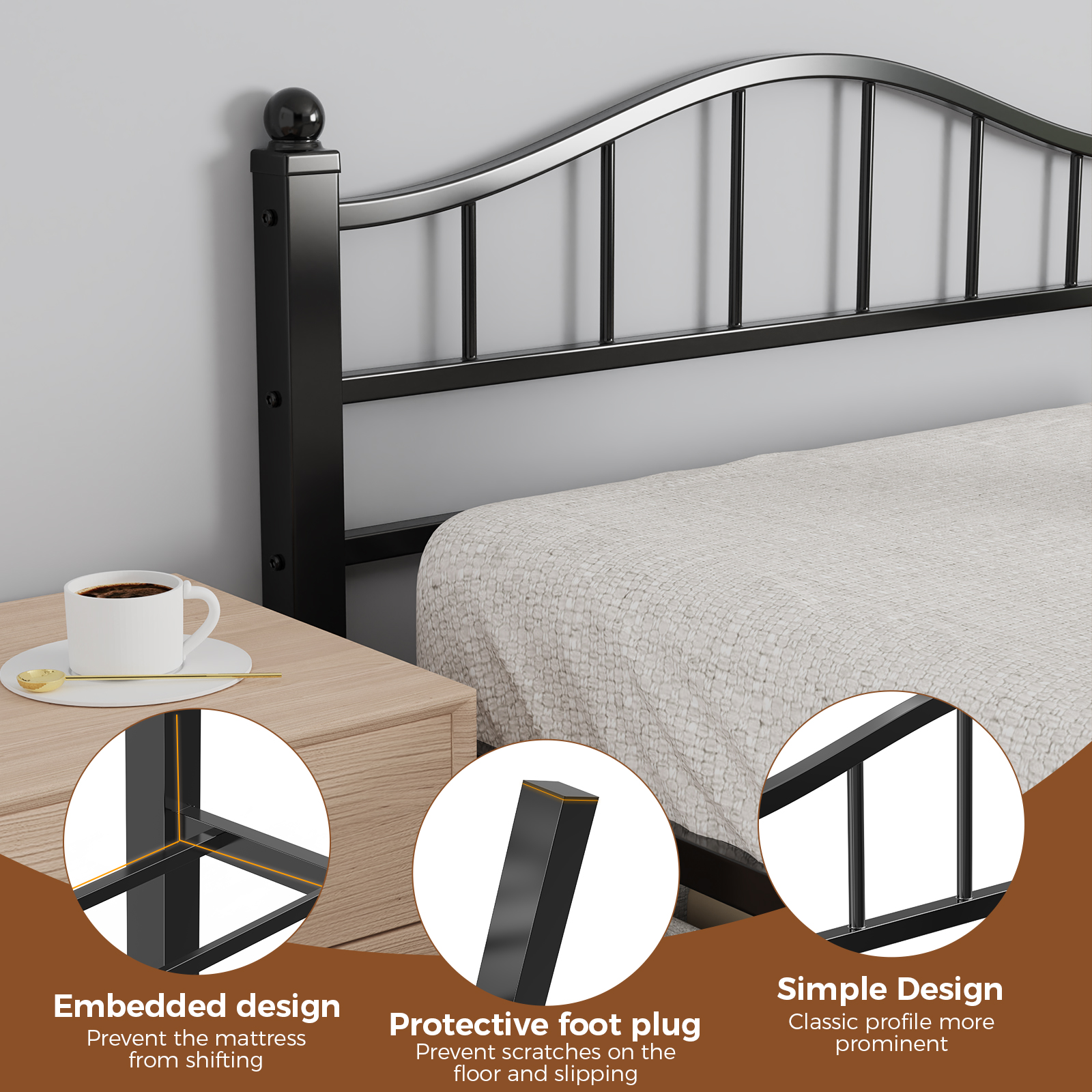 Kinsfook Full Size Metal Bed Frame with Arched Headboard photo 4