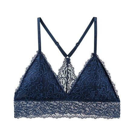 

LWZWM Womens Bralettes Fashion Lace Active Bra Beauty Back Wrap Hollow Out Bra Plus Size Bra Floral Bras Navy L