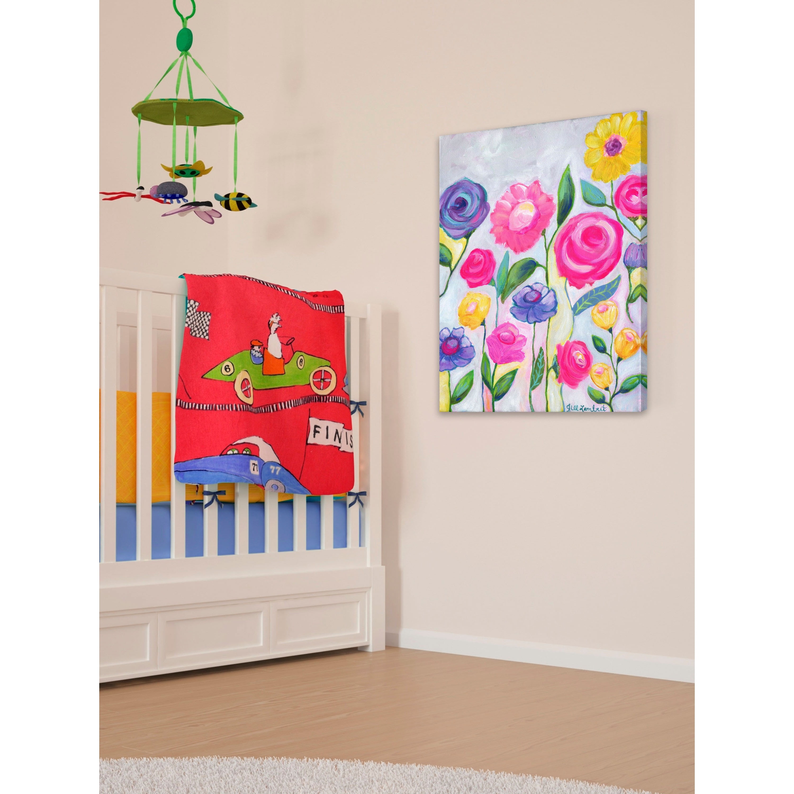 Marmont Hill "Flowers Grey" by Jill Lambert Painting Print on Wrapped Canvas