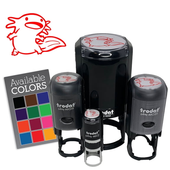 Curious Axolotl Floating Salamander Amphibian Self-Inking Rubber Stamp for Stamping Ink Stamper Crafting Planners - 1/2 Inch Mini - Black Ink