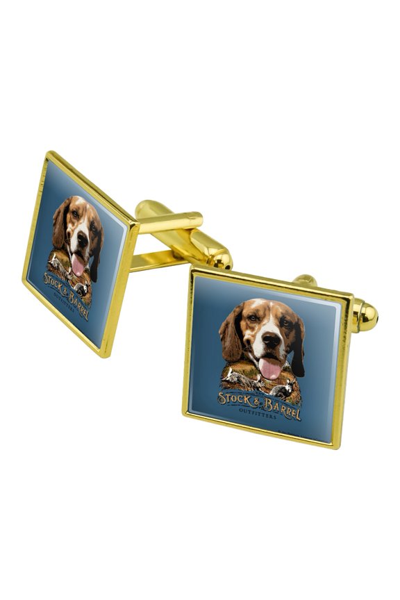 Stock and Barrel Outfitters Beagle Dog Rabbit Hunting Square Cufflink Set - Silver or Gold