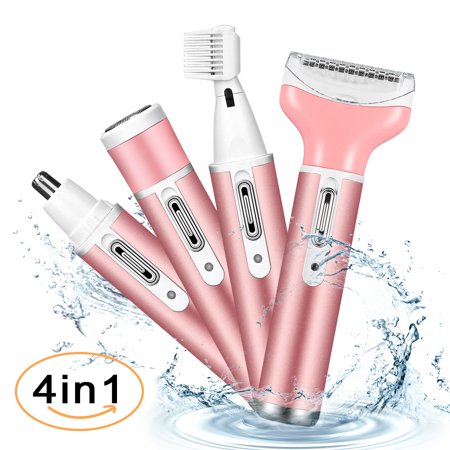 Electric Shaver for Women, 4 in 1 Rechargeable Razor Body Hair Remover Waterproof Painless Epilator Lady Grooming kit Face Facial Removal Nose Hair Eyebrow Trimmer Bikini Underarms Leg Groomer (Best Body Groomer 2019)