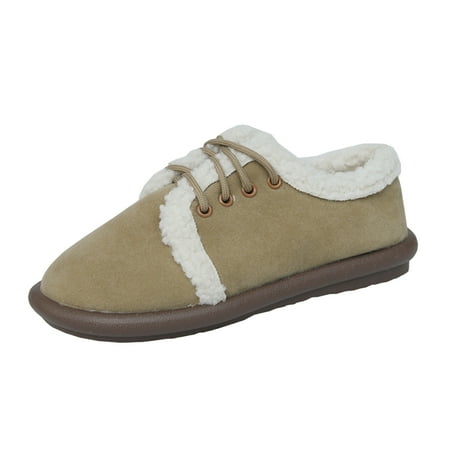 

ZIZOCWA Shoes Womens Snow Boots For Women No Heel Ladies Fashion Retro Low Top Casual Single Shoes Plush Warm Lace Up Flat Cotton Shoes Ladies Boots Mid Calf Leather