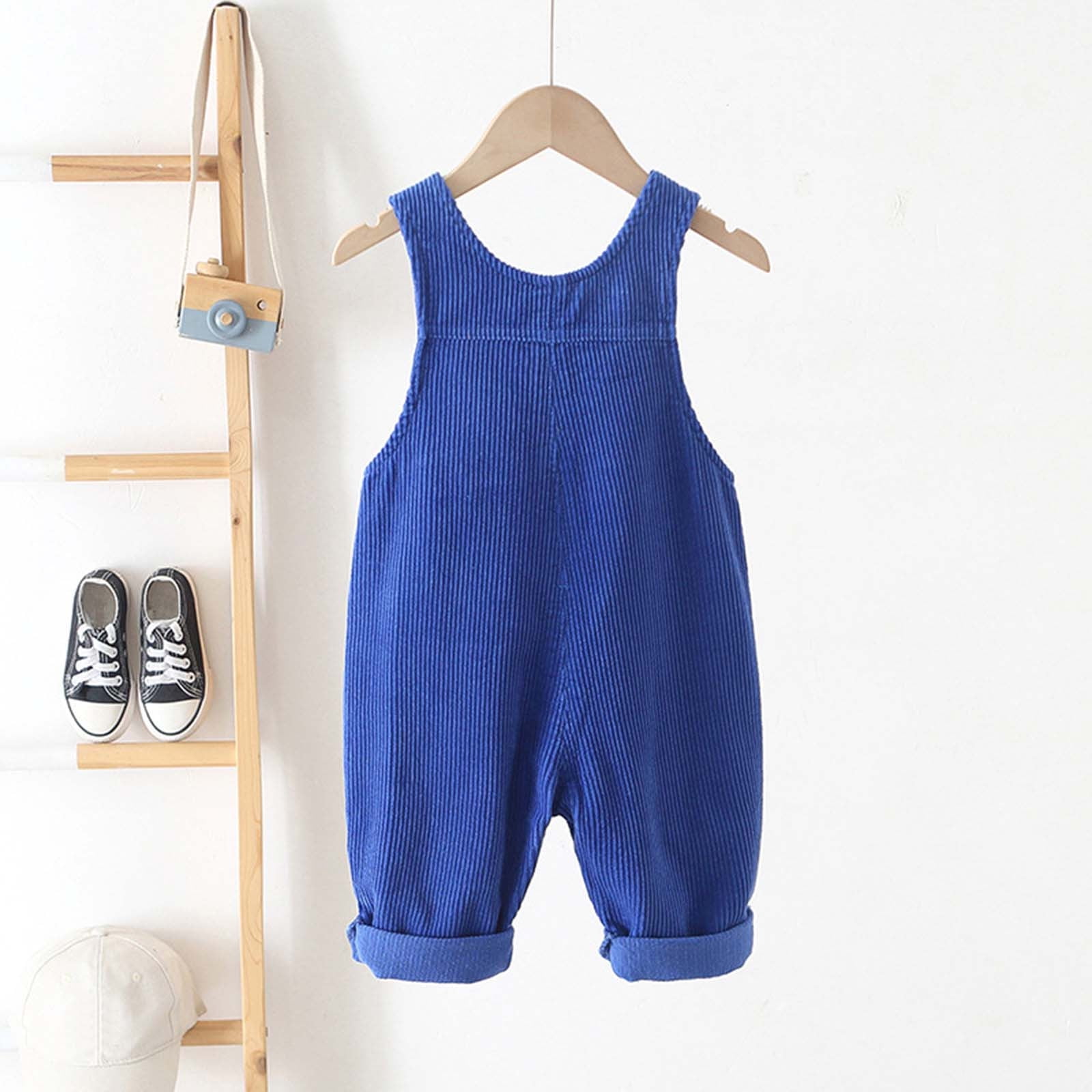 Ulitacool Boys Rompers 6-12 Months Round Neck Corduroy Onesies Overall With Adjustable Straps And Convenient Snap Closure Sleeveless Jumpsuit Retro Clothes Blue
