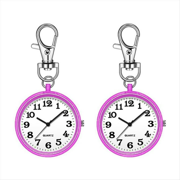 2 Relojes de Enfermera para Mujer, Reloj de Bolsillo de Cuarzo con Hebilla de Llave, Clip de Reloj Digital Colgante para Enfermeras, Médicos, Color