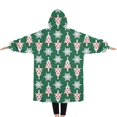 thumbnail image 2 of Oversized Wearable Blanket Hoodie,Green Christmas Tree and Snowflake Pattern Sherpa Blanket Hoodie with Super Pockets,Super Warm Fuzzy Pullover for Women & Men, 2 of 6
