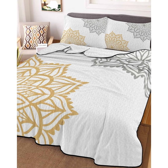 Boho Gray Beige Floral King Size Down Alternative Comforter, Lightweight Comforter Quilt Bedding Set with Pillow Shams Retro Abstract Art Flowers All Seasons Bed Comforter Duvet Insert 96"x106"