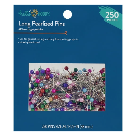 Hello Hobby Size 24 Long Pearlized Head Steel Pins, Assorted Colors, 250 Count