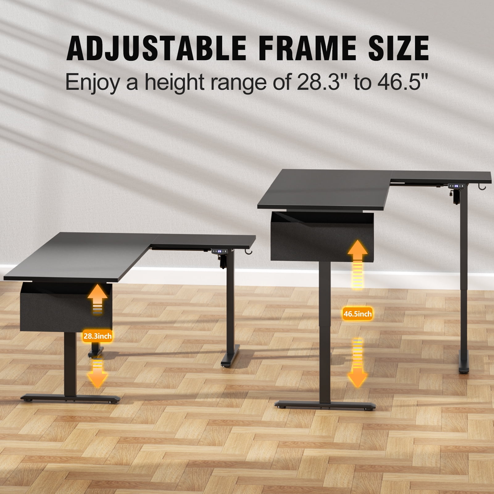 Satifur Electric Standing Desk 63" L-Shaped, Ergonomic Computer Desk with Memory Preset, Height Adjustable Sit Stand Desk with Hooks & Storage, Black