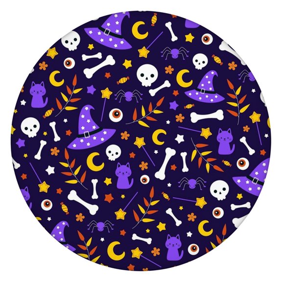 Halloween Pumpkin Party Elastic Tablecloth for Round Table 52 Inch - Fitted Washable Dining Kitchen Spooky Decor