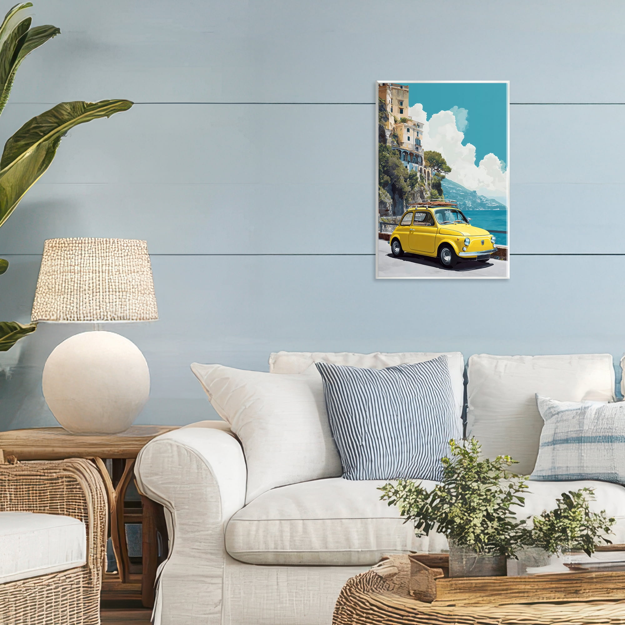 Stupell Industries Yellow Car on Coast Wall Plaque Art, design by Petal Prints Design