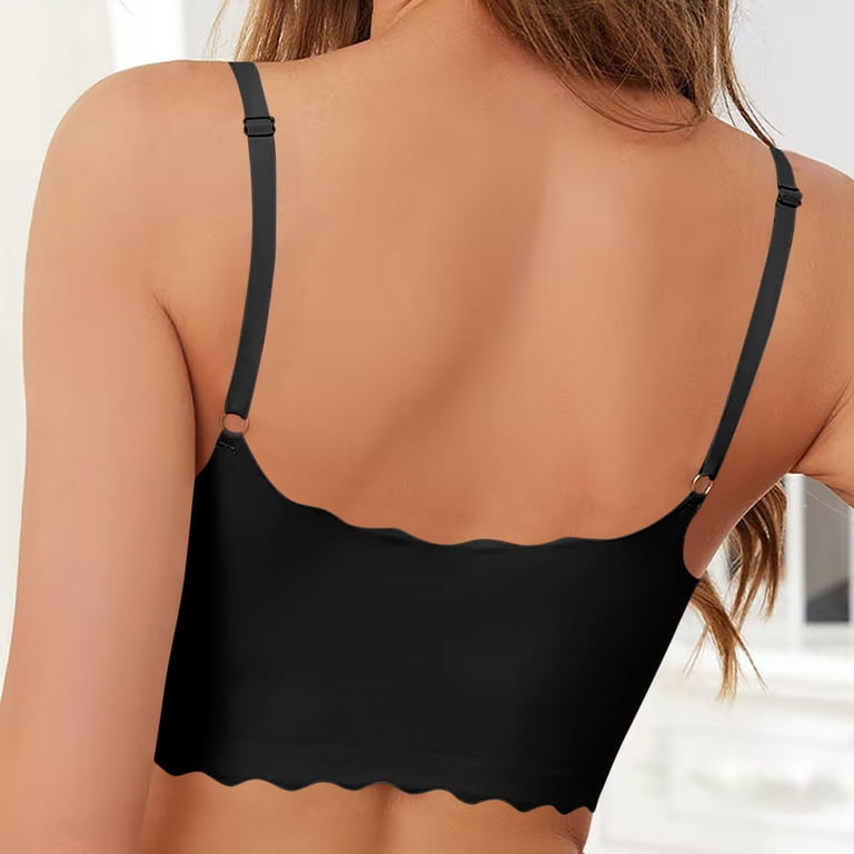 bra for low cut square neck dress Hduncf Women Wireless Bra Square Neck Padded Seamless Lingerie Soft Stretch  Slim Straps Adjustable Soft Support Thin Underwear Black M