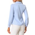 thumbnail image 3 of INSPIRE CHIC Women's Blouse Peter Pan Collar Puff Sleeve Contrast Trim Button Down Shirt S Light Blue, 3 of 6